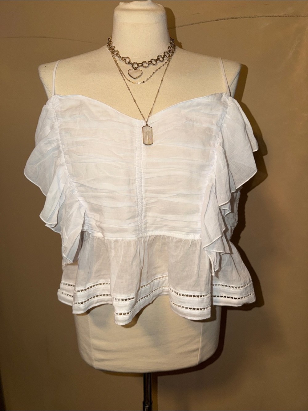 H&M White Ruffle Peplum Cold-Shoulder Camisole